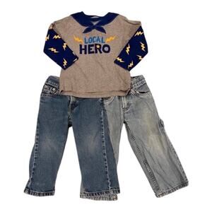 Boys Size 2T Super Hero Shirt and Jeans Bundle